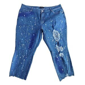 Ashley Stewart Jeans Size 24 (44x26) Distressed Paint Splatter Rhinestones NWT